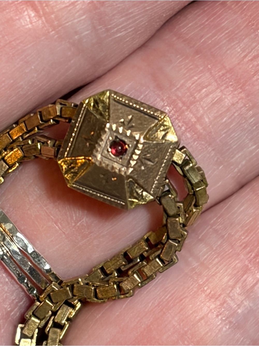 Victorian Gold Fill Or Gold Shell Pocket Watch Fob With Different Color Gems - Picture 6 of 16